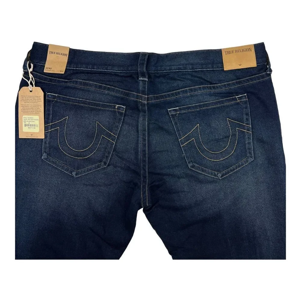 New True Religion Geno Men Denim Blue Jeans Relaxed Slim Deep Shadow US 42 - Picture 6 of 11